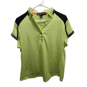 Jamie Sadock Green Black Golf Tennis Womens Large Short Sleeve Snap Button Shirt